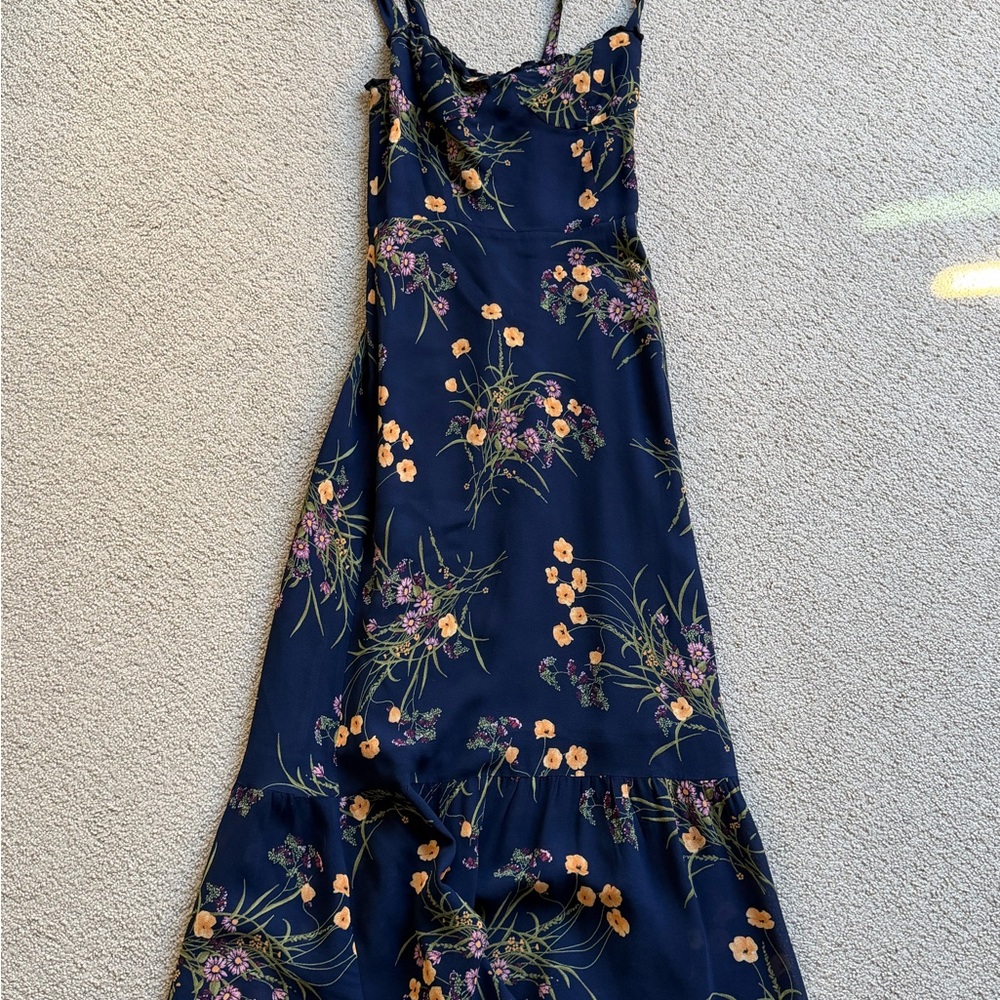 Reformation Navy Floral Midi Dress